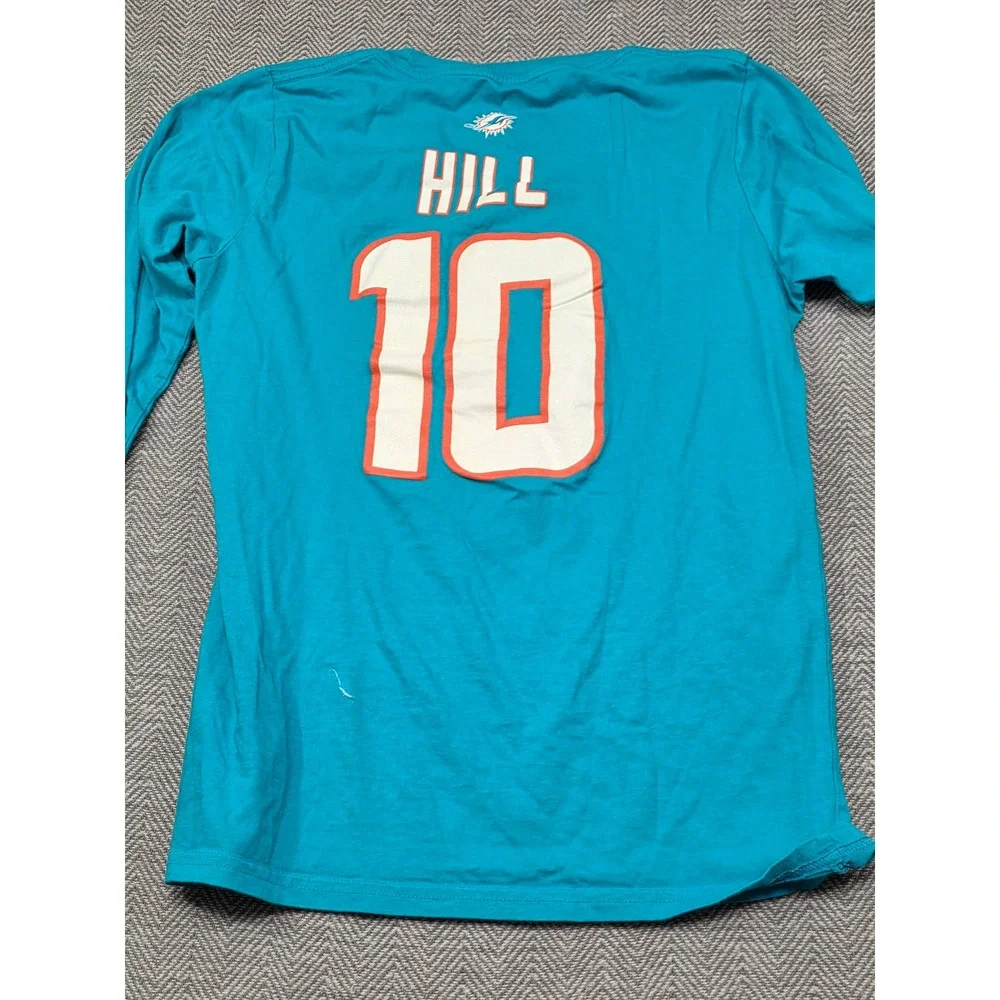 NFL Miami Dolphins Tyreek Hill 10 Youth Large 14/16 Long Sleeve Shirt‎ Aqua Teal